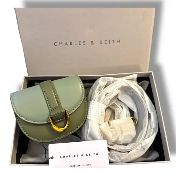 Charles & Keith Micro Gabine Two-tone Saddle Bag in Olive Green Color Block - Picture 7 of 12